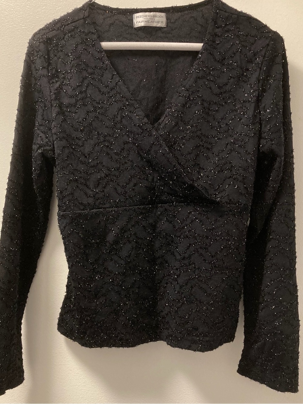 Vintage Beechers Brook for Fairweather Black Sparkle Wrap Top L